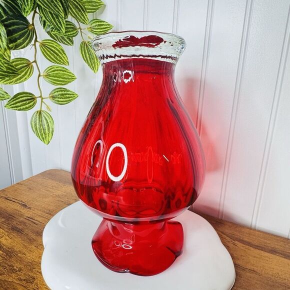 Vintage Ruby Red Glass Vase Bowl Ruffled Ribbed Melon Heavy BEAUTIFUL 9.25” - Picture 9 of 11